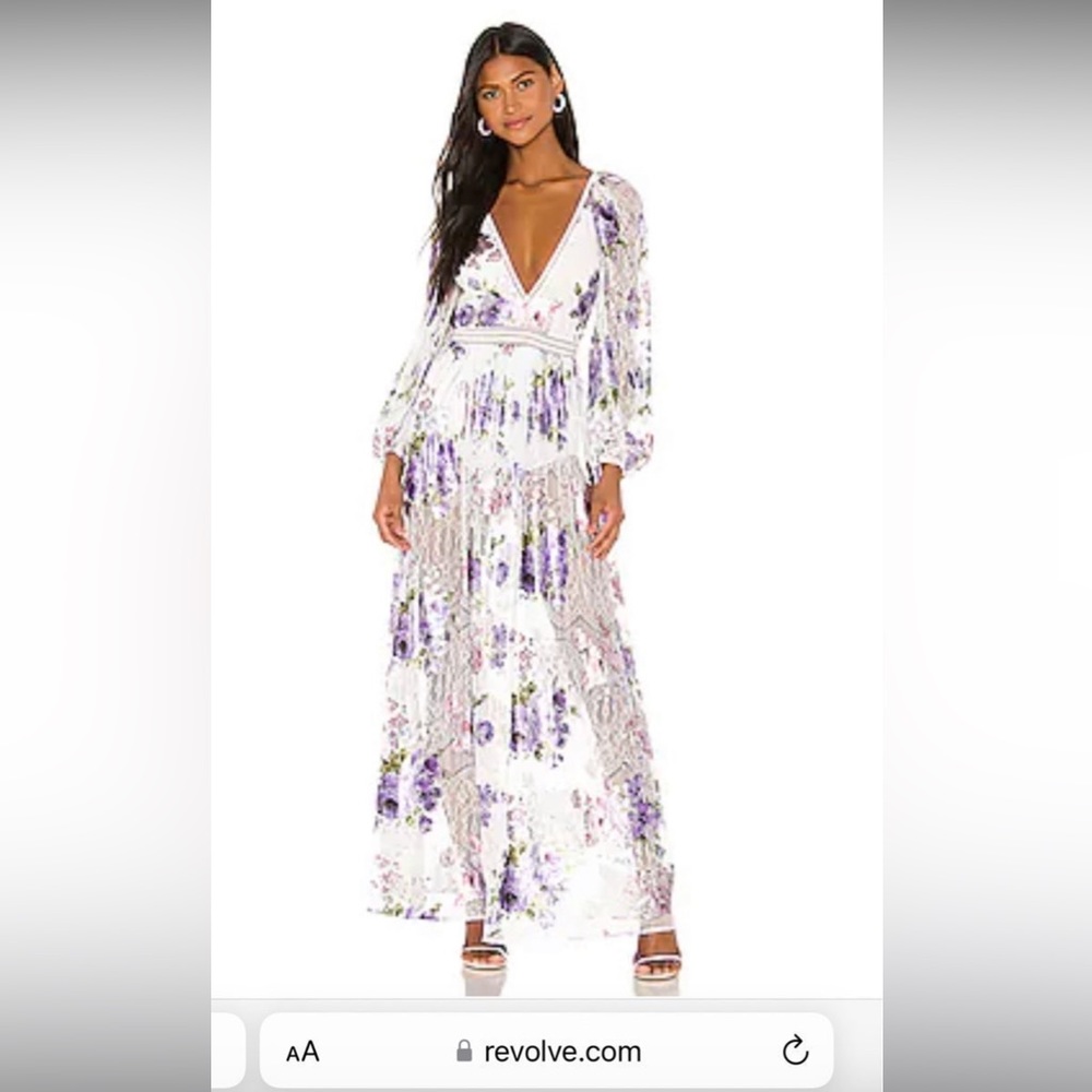 Wildflower Foil Lace Maxi Dress in Lavender for love and lemons